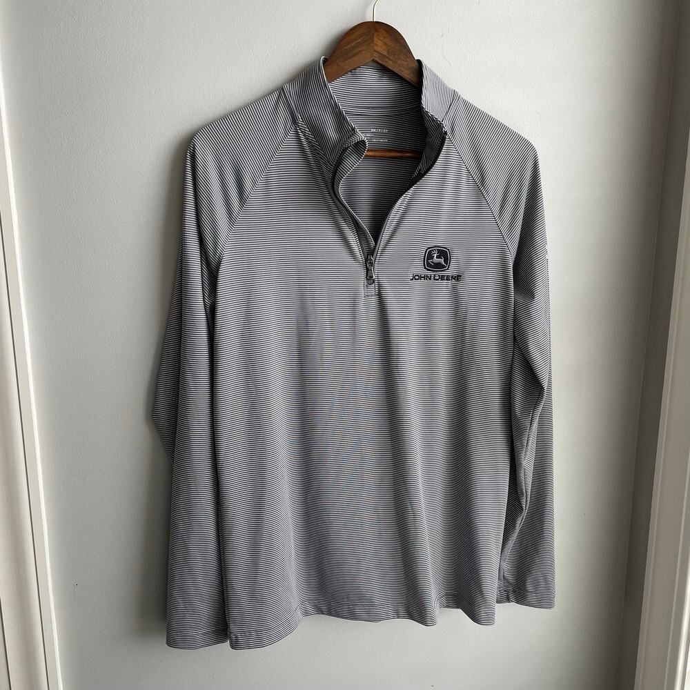 Under Armour John Deere Loose Fit Quarter Zip Athletic Top Gray Stripe sz Small